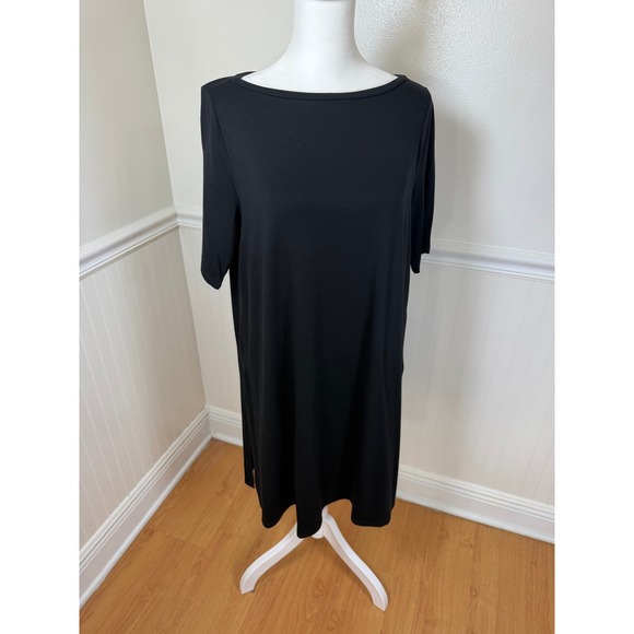 Eileen Fisher Tops - Eileen Fisher Boat Neck Tunic Dress Women Small Black Tencel Lyocell Side Slit